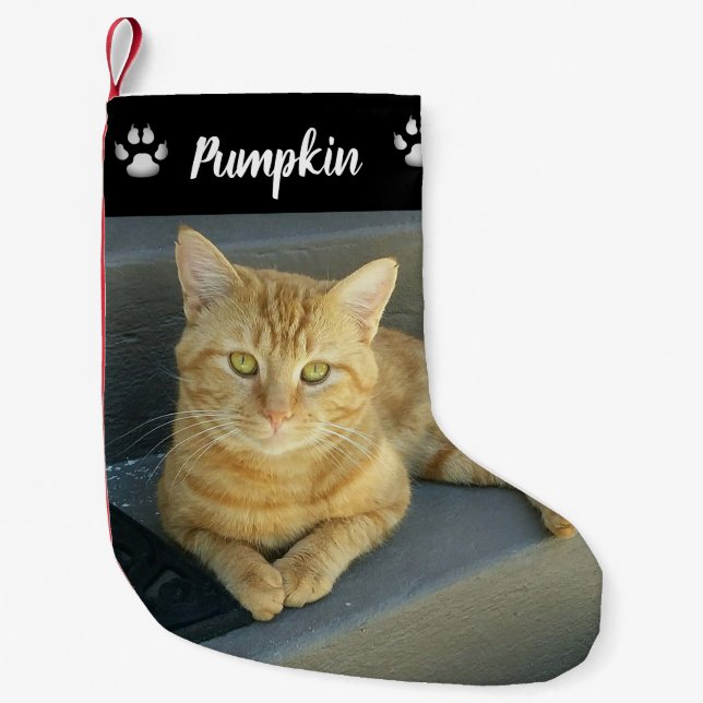 Cute Orange Tabby Cat Custom Pet Photo Small Christmas Stocking (Front)