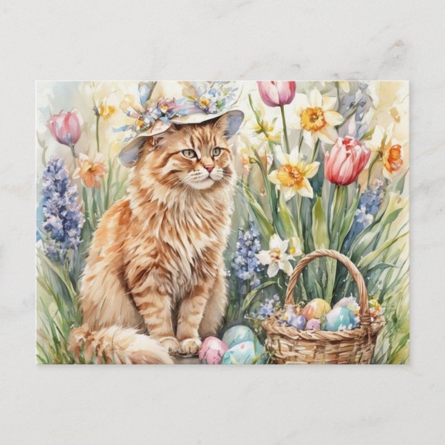 Cute Orange Tabby Cat Easter  Postcard (Front)