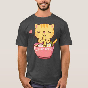 Cute Orange Tabby Cat Eating Ramen T-Shirt