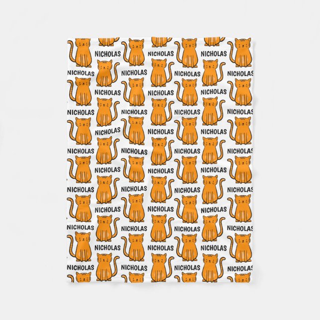 Cute Orange Tabby Cat Kids Fleece Blanket (Front)