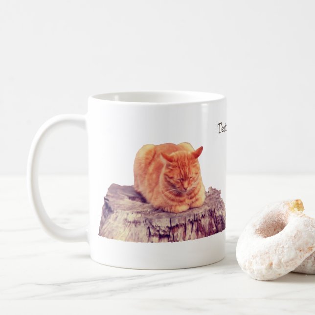Cute Orange Tabby Cat Personalised Coffee Mug (With Donut)