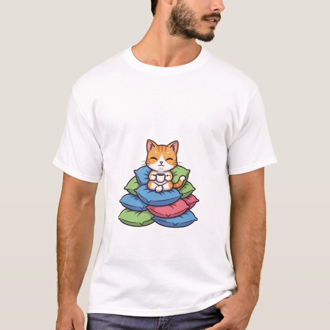 Cute Orange Tabby Cat Relaxing on Stack T-Shirt (Front)