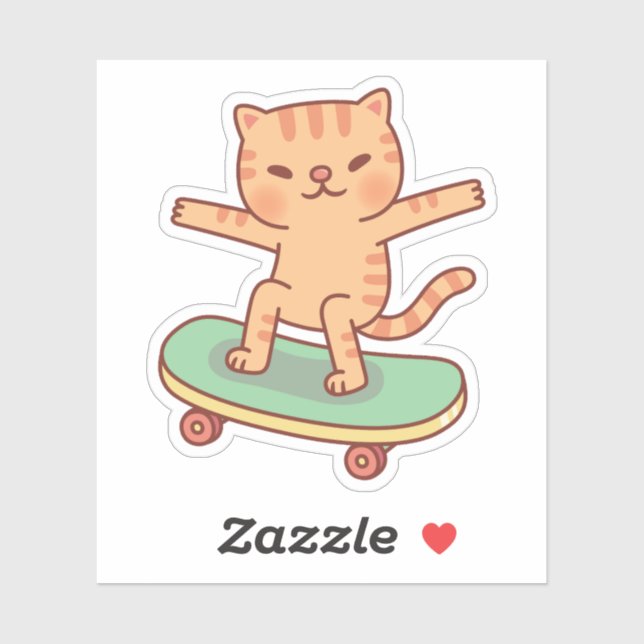 Cute Orange Tabby Cat Skating On Skateboard (Sheet)