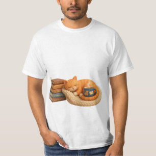 Cute Orange Tabby Cat Sleeping by Books & Coffee T-Shirt