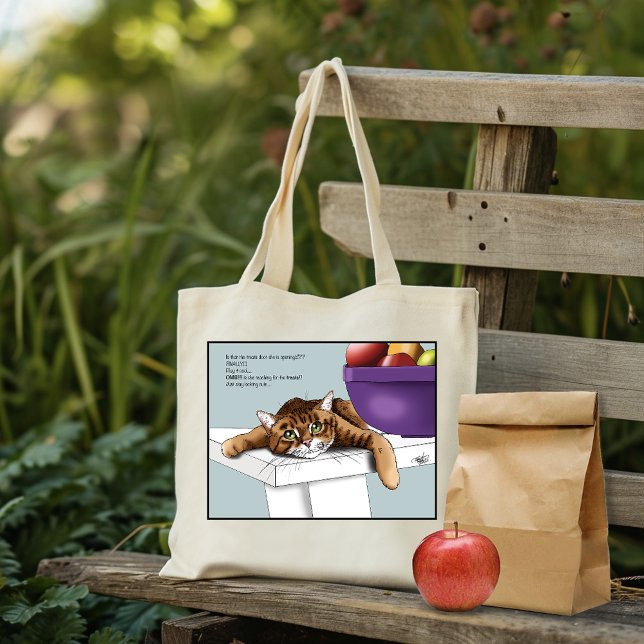 Cute Orange Tabby Cat Treats Funny Waiting Tote Bag (Creator Uploaded)