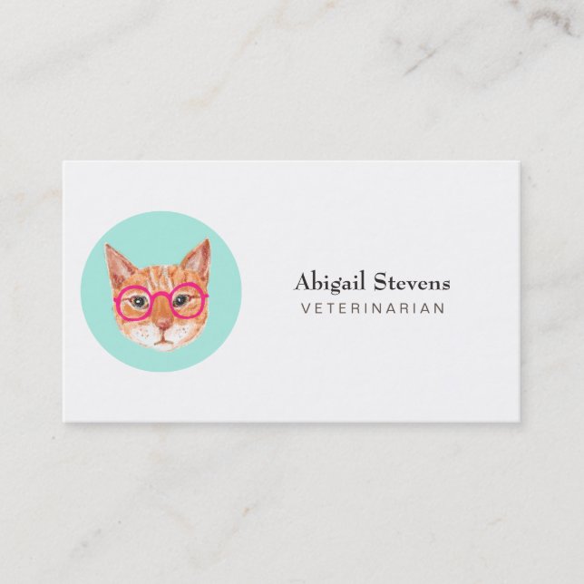 Cute Orange Tabby Cat Wearing Glasses Business Card (Front)