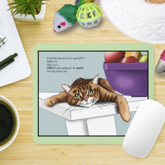 Cute Orange Tabby Cute Treats Funny Waiting Mouse Mat (Creator Uploaded)