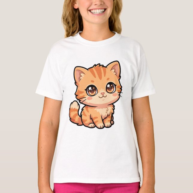 Cute Orange Tabby Kitten Basic Girls T-Shirt (Front)