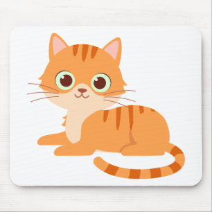 Cute Orange Tabby Kitten Cartoon Kitty Cat Mouse Mat