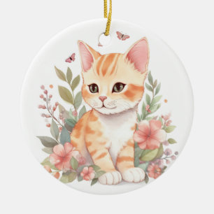 Cute Orange Tabby Kitten Ceramic Tree Decoration