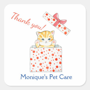 Cute orange tabby kitten in a box custom Business Square Sticker