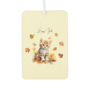 Cute Orange Tabby Kitten in Fall Leaves Car Air Freshener