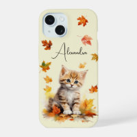 Cute Orange Tabby Kitten in Fall Leaves