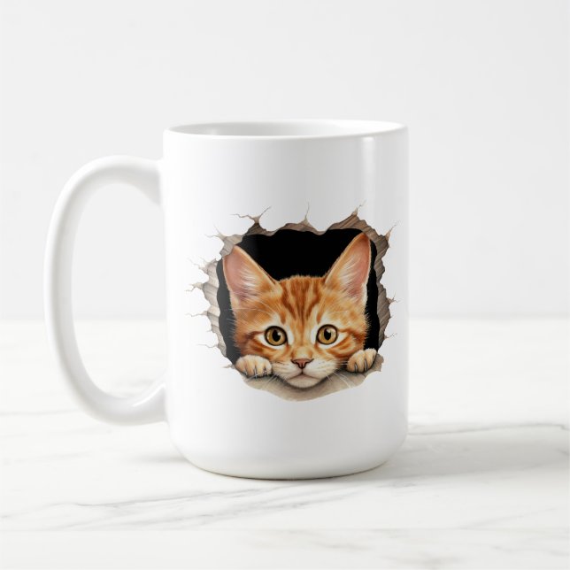 CUTE ORANGE TABBY KITTEN PEEKING OUT COFFEE MUG (Left)