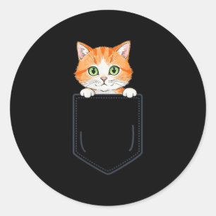 Cute Orange Tabby Peeking Out Of Cket Funny Cat In Classic Round Sticker