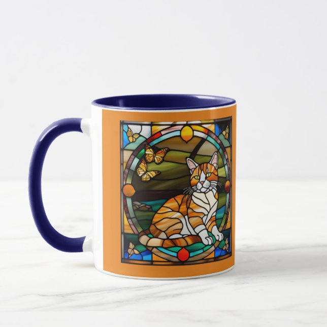 Cute Orange Tabby Stained Glass Mug (Left)