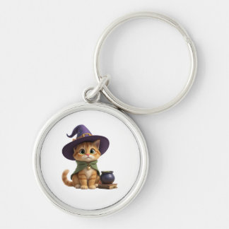 Cute Orange Tabby Witch Cat Halloween Keychain