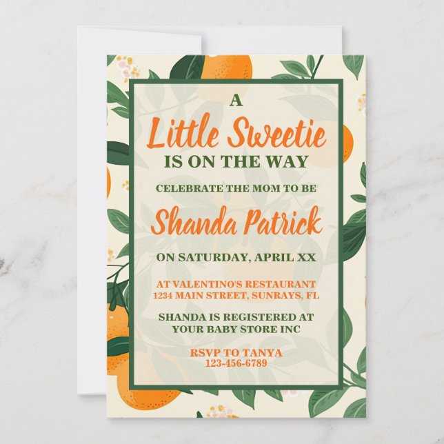 Cute Orange Theme Baby Shower Invitation (Front)