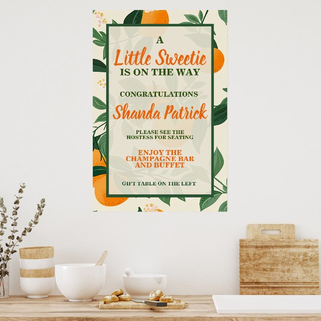 Cute Orange Theme Baby Shower Poster (Kitchen)