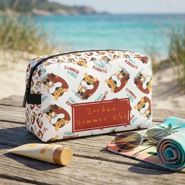 Cute Orange Tiger Pattern Custom Monogram Name Dopp Kit (Creator Uploaded)