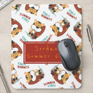 Cute Orange Tiger Pattern Custom Monogram Name Mouse Mat