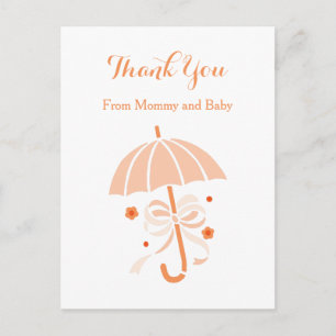 Cute Orange Umbrella and Bow Baby Shower Thank You Announcement Postcard