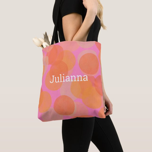 Cute Orange Watercolor Circles Modern Geometric Tote Bag (Close Up)