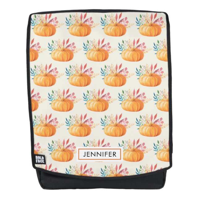 Cute Orange Watercolor Pumpkin Pattern Backpack (Front)