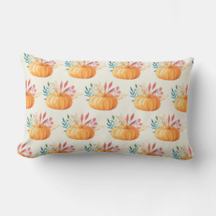 Cute Orange Watercolor Pumpkin Pattern Lumbar Cushion