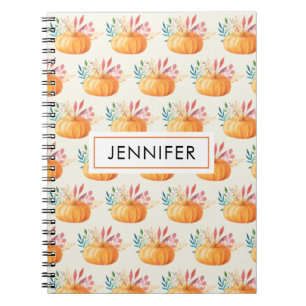 Cute Orange Watercolor Pumpkin Pattern Notebook