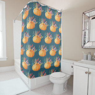 Cute Orange Watercolor Pumpkin Pattern Shower Curtain