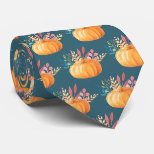 Cute Orange Watercolor Pumpkin Pattern Tie