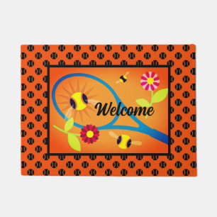 Cute orange welcome doormat for tennis lover