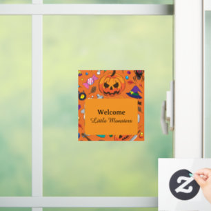 Cute Orange Welcome Little Monsters Halloween Window Cling