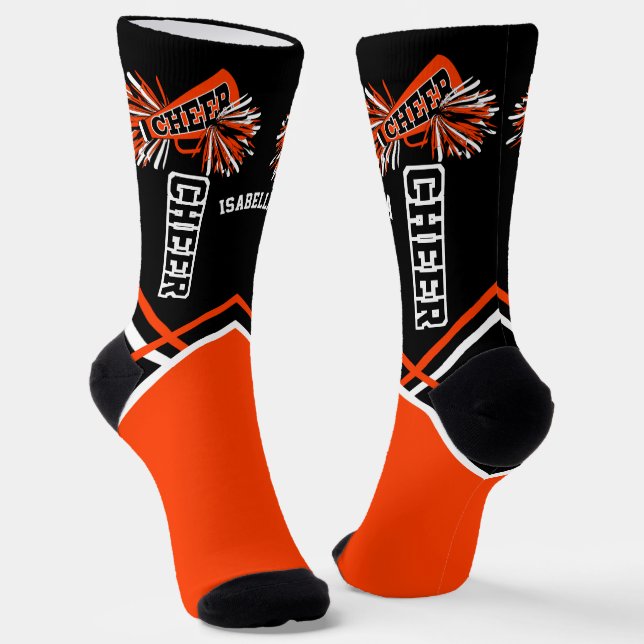 Cute Orange White and Black Cheer  Socks (Angled)