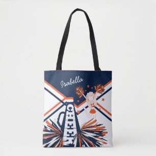 Cute Orange, White and Blue Cheerleader Design Tote Bag