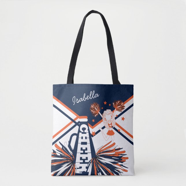 Cute Orange, White and Blue Cheerleader Design Tote Bag (Front)