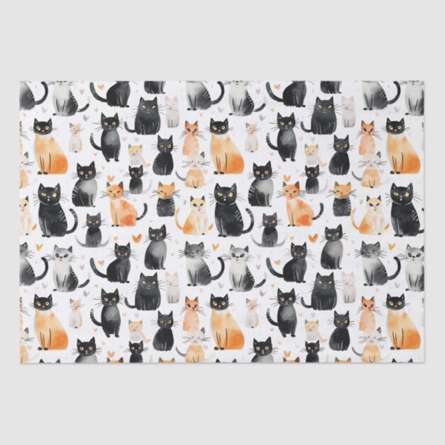 Cute Orange White Black Cats Birthday Tissue Paper (Front)