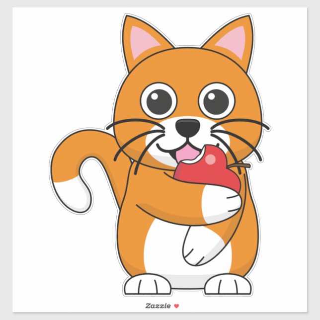 Cute Orange White Cat Eating Red Apple Cartoon (Sheet)
