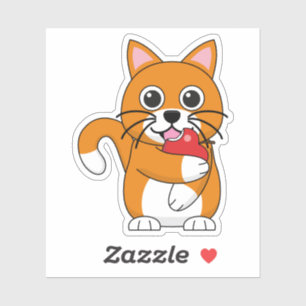 Cute Orange White Cat Eating Red Apple Cartoon