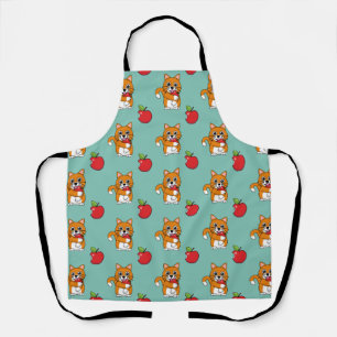 Cute Orange White Cat Eating Red Apple Cartoon Apron