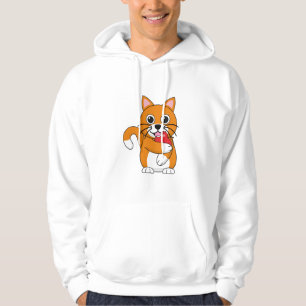 Cute Orange White Cat Eating Red Apple Cartoon Hoodie