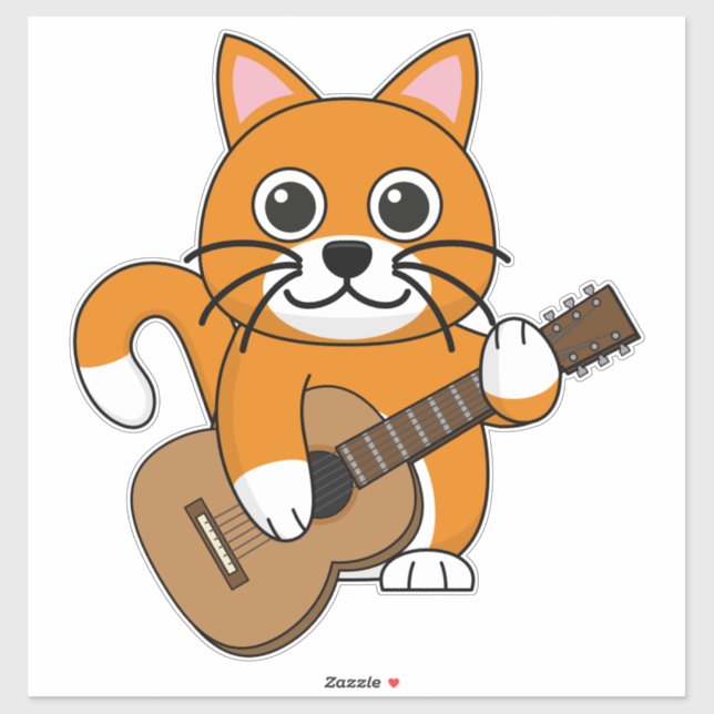Cute Orange White Cat Playing Guitar Cartoon (Sheet)
