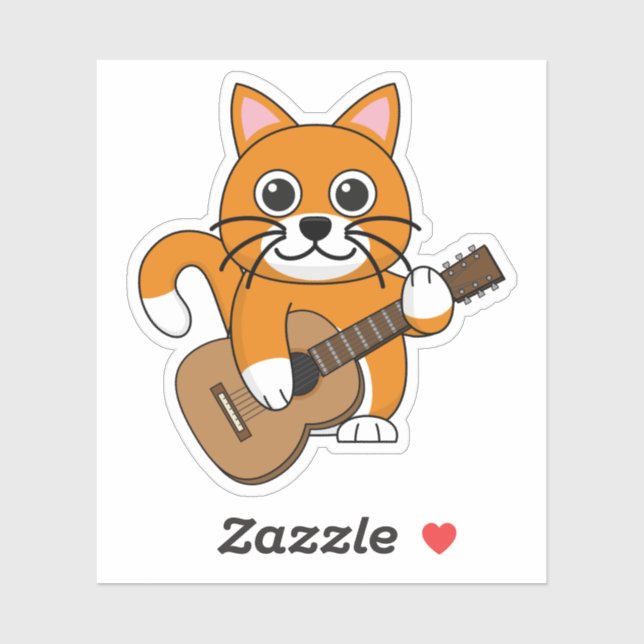 Cute Orange White Cat Playing Guitar Cartoon (Sheet)