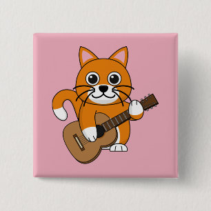 Cute Orange White Cat Playing Guitar Cartoon 15 Cm Square Badge