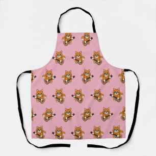 Cute Orange White Cat Playing Guitar Cartoon Apron