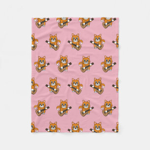Cute Orange White Cat Playing Guitar Cartoon Fleece Blanket