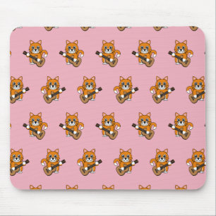 Cute Orange White Cat Playing Guitar Cartoon Mouse Mat