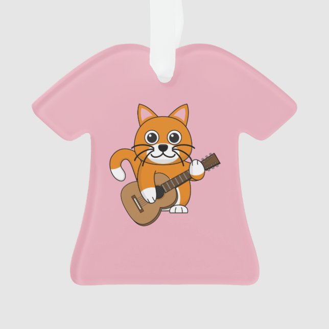 Cute Orange White Cat Playing Guitar Cartoon Ornament (Front)