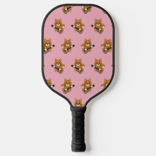 Cute Orange White Cat Playing Guitar Cartoon Pickleball Paddle